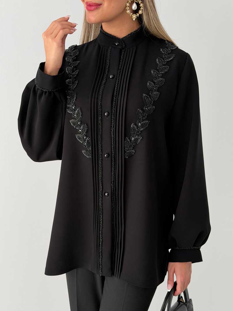 شومیز نوار برگ منجوق کاری(پلاس)
